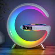 Lampa G RGB cu ceas cu alarma, lumina si sunet, difuzor Bluetooth si incarcator rapid wireless