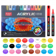 Set de 24 Markere cu vopsea Acrilica foarte pigmentata, cu varf rotund de 4mm , pentru Hartie, Piatra, Lemn, Ceramica, Sticla, Non-toxic