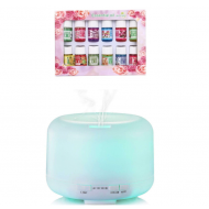 PROMO - Difuzor Aromaterapie si Umidificator cu ultrasunete, 300ml, LED 7 culori + Set 12 x 3ml uleiuri esentiale aer Relaxare Fragrancing