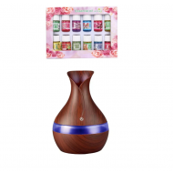 PROMO - Difuzor aromaterapie cu ultrasunete si umidificator, LED RGB, 300 ml + Set 12 x 3ml uleiuri esentiale aer Relaxare Fragrancing