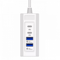 Incarcator casa Elworld JXL-255, 4 porturi (2 x USB, 2 x PD), cablu prelungitor 1 metru, alb