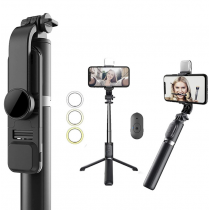 Selfie stick trepied, Bluetooth, cu telecomanda, Negru