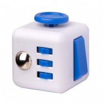 Cub antistres, fidget cube cu latura anti-anxietate, alb-albastru inchis, 3x3x3 cm teleMAG