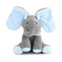 Jucarie interactiva Elefant Cucu Bau, culoare gri/albastru,canta in limba romana