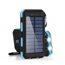 Baterie externa, Incarcare solara, Plastic/Silicon, 8000 mAh, 138x76x19 mm, Negru/Albastru