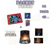 Pachet Promo: Tableta luminoasa pentru desenat, Magic Pad, carioci speciale si sabloane incluse + Lampa de veghe StarMaster cu stelute multicolore
