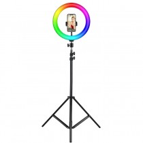 Lampa Circulara RGB Ring Light- Diametru 26cm/10 Inch, LED, Trepied 210cm, 3 Moduri de Lumina, 9 Trepte Reglaj, Multicolor