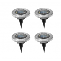 Set 4 Lampi Solare Gradina Tip Spot, 8 Leduri, 12X14 Cm, Impermeabil, Argintiu, Metal/Sticla