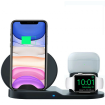 Statie de incarcare universala, 18w QI Fast Wireless charger 3in1, Type-C compatibil cu iPhone 11, Xs Max, XR, 8, 8Plus, LG, Samsung S10 S9 + Note 8, Apple iWatch Series 1,2,3,4,5 AirPods Pro, Negru