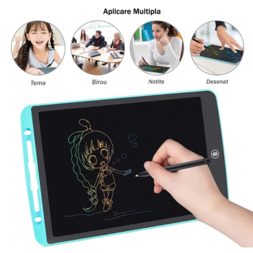 Tableta LCD electronica 10 inch, scrie si sterge, creion multicolor