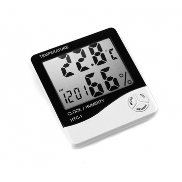 Termometru si Higrometru Digital de Camera HTC-1, Design Slim, Ceas, Functie Min / Max, Suport Stand, Slim, Alb