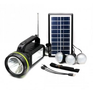 Kit Solar multifunctional, GDLite GD-2000A, cu panou solar 10W, boxa BT, radio, power bank, 3 Becuri incluse