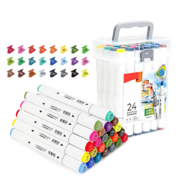 Set 24 markere pentru colorat cu 2 capete, Art Marker, Varf dublu, Cutie de transport