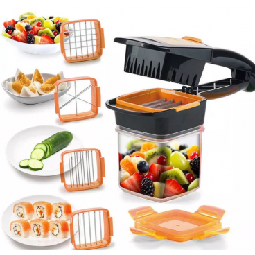 Feliator manual pentru legume si fructe 5 in 1, 3 Lame, Otel inxidabil/Plastic, Negru/Portocaliu