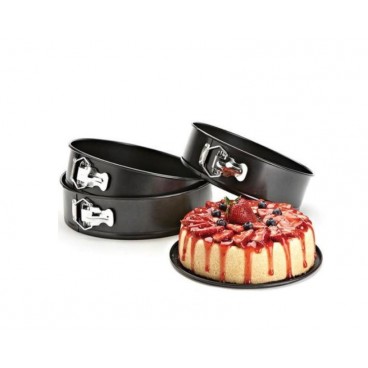 Set 3 forme de tort, 24, 26 si 28 cm , baza detasabila, rotunda, negru