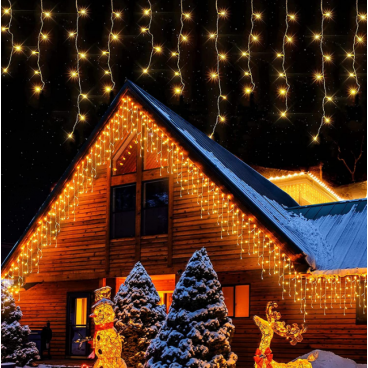 Instalatie Craciun 8 metri turturi, franjuri inegali cu 200 LED, Alb Cald