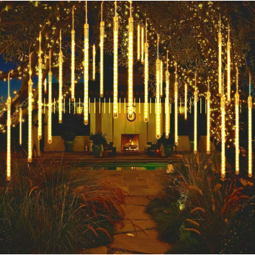 Instalatie tub luminos tip meteorit, 30 cm, 8 tuburi, alb cald