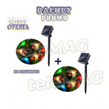 Pachet Promo: Set 2 Instalatii Cu Incarcare Solara, 20 De Albinute, Alb Cald