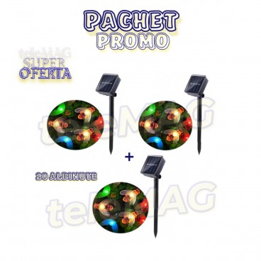 Pachet Promo: Set 3 Instalatii Cu Incarcare Solara, 20 de albinute Alb Cald