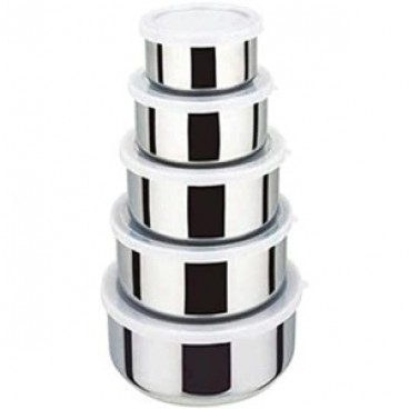 Set 5 caserole din inox prevazute cu capace din plastic transparent