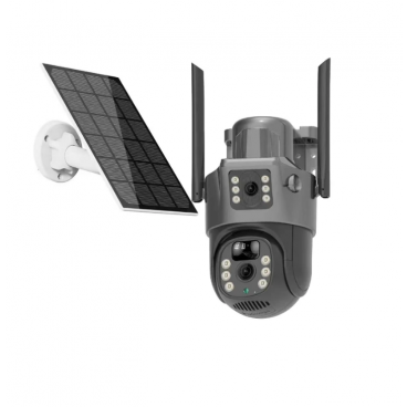 Camera Video de Supraveghere 4K - Cartela SIM 4G / Wi-Fi - Doua Lentile, Panou Solar