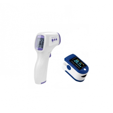 Pachet promotional termometru noncontact, cu infrarosu + pulsoximteru pentru masurarea oxigenului din sange, cu ecran lcd . teleMAG