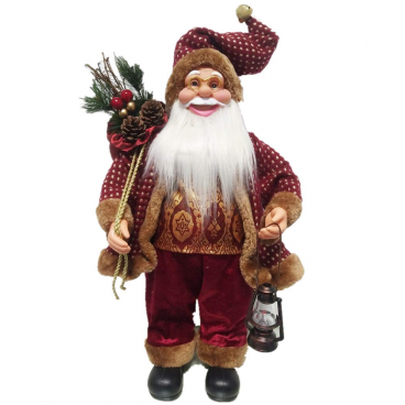 Figurina Mos Craciun cu crengute de brad si felinar, 45 CM