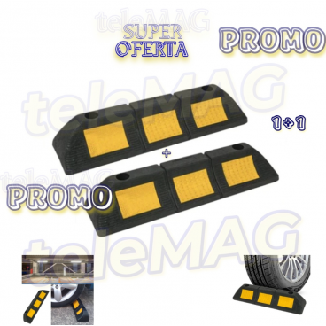 Pachet Promo : Set 2 bucati opritor roata masina pentru parcare, cauciuc, benzi reflectorizante