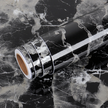 Folie imitatie marmura autoadeziva pentru bucatarie, baie, 60 x 300 cm, culoare negru teleMAG