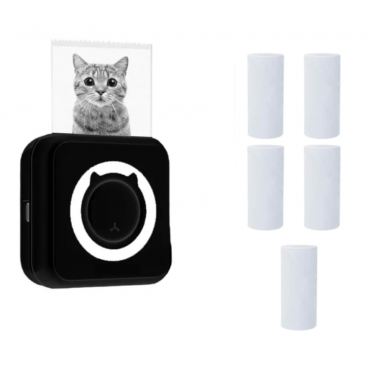  Pachet Mini imprimanta termica cu 5 role hartie, Bluetooth, compatibila iOS/Android, imprimare APP, 1200 mAh 