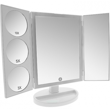 Oglinda profesionala pentru cosmetica, cu LED, extensibila, buton tactil