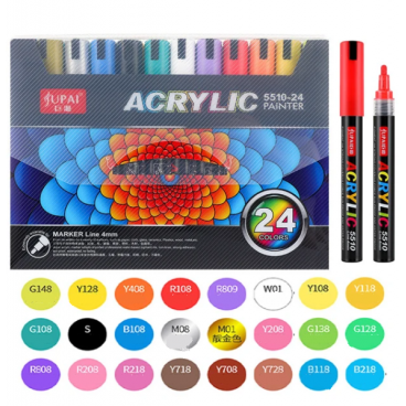 Set de 24 Markere cu vopsea Acrilica foarte pigmentata, cu varf rotund de 4mm , pentru Hartie, Piatra, Lemn, Ceramica, Sticla, Non-toxic