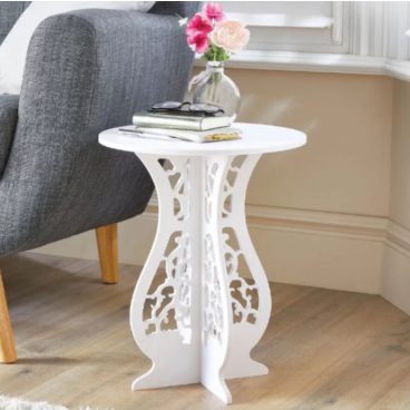 Masuta decorativa de cafea sau suport ghivece, tip clepsidra, din PVC, alb