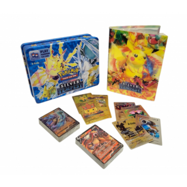 Pachet Promo : Album de colectie Pokemon + 108 Carti Pokemon + Cutie metalica pentru depozitare