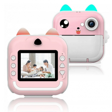 Aparat foto digital cu imprimare termica pentru copii, focalizare automata, display color de 2,4 inch 1080P Full HD