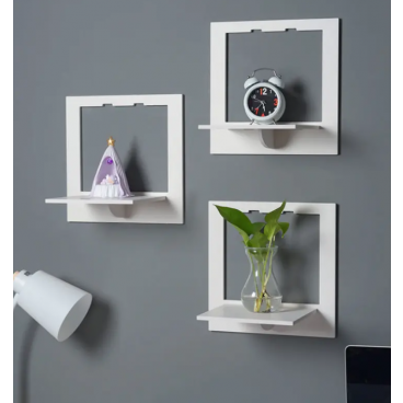 Set 3 rafturi decorative in forma de patrat , albe