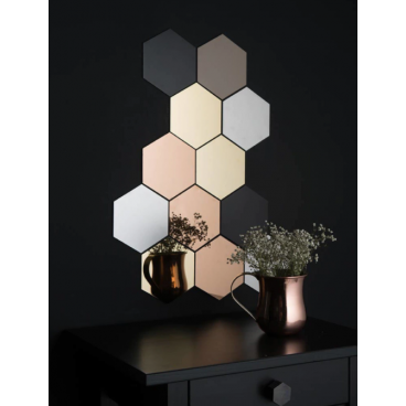 Set 12 oglinzi acrilice auto-adezive, oglinda decorativa forma hexagon, diametru/Bucata 7CM