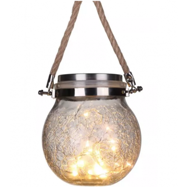 Lampa solara tip borcan pentru gradina, lumina calda.