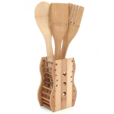 Set 3 ustensile bambus cu suport decor