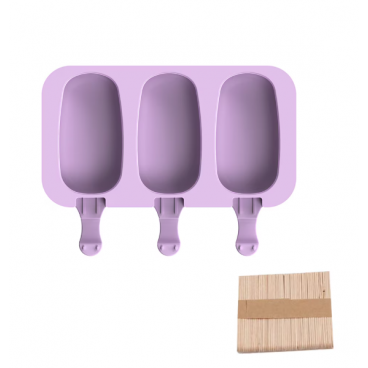 Set forma inghetata si 50 bete, 3 compartimente, Forma ovala/ Iepuras, Silicon, Mov