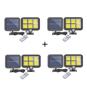 Set 4 lampi cu panou solar, 6 COB , putere 250 W, cu senzor de miscare, suport si telecomanda