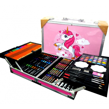 Set de pictura si desen pentru copii, 145 de piese, cutie din metal