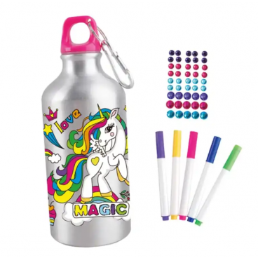 Sticluta de apa cu clips plus set de 5 markere si pietricele, Color Your Own