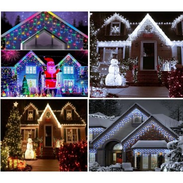 Instalatie Craciun 12 metri turturi, franjuri inegali cu 300 LED multi color