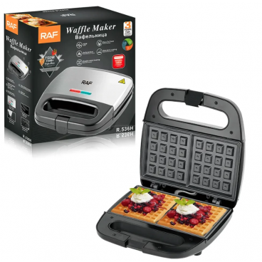 Aparat de Facut Gofre, RAF R536H, 750W, Reglarea Automata a Temperaturii, Negru-Argintiu