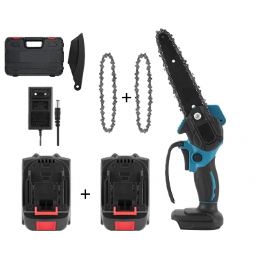 Pachet Promo : Mini drujba cu lant, fara fir, lama 6 inch, portabil , cu 2 acumulatori + 2 lanturi 