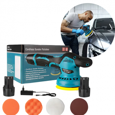 Aparat Polish Auto Fara Fir 12V | 2 Acumulatori | 2500-5000 RPM | 8 Viteze | Lustruire si Ceruire Caroserie | Negru-Albastru