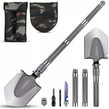 Lopata Pliabila Militara Multifunctionala Otel | 18in1 | Fierastrau Topor Cutit Amnar | 780mm | 1.2kg 