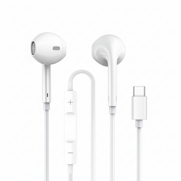 1+1 PROMO Casti In-Ear Cu Fir | USB Type-IPHONE | Microfon | Control Volum | Sunet Stereo | Alb