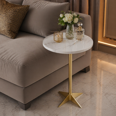 Masuta cafea rotunda 40x50 cm efect marmura alba – Design modern, eleganta si stabilitate pentru living